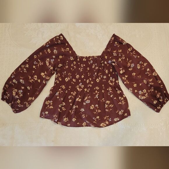 Madewell Lucie Smocked Square Neck Cotton Floral Cottage Top 10 - Picture 7 of 15